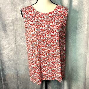 J Jill Red Paisley Floral Print Sleeveless High Low Tank - LP